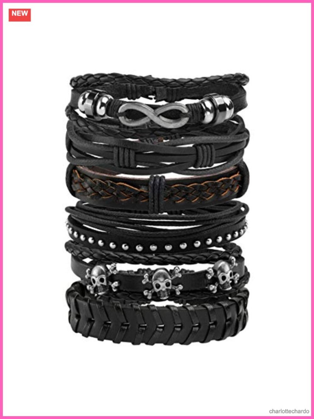 Men's Punk Cuff Bracelets 6 Pack